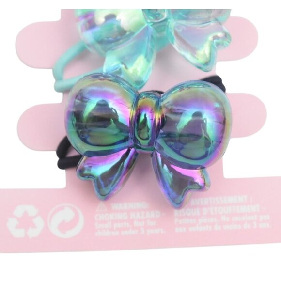 Claires Girl's Iridescent Bow Hair Elastics Set Of 4 - Picture 5 of 6